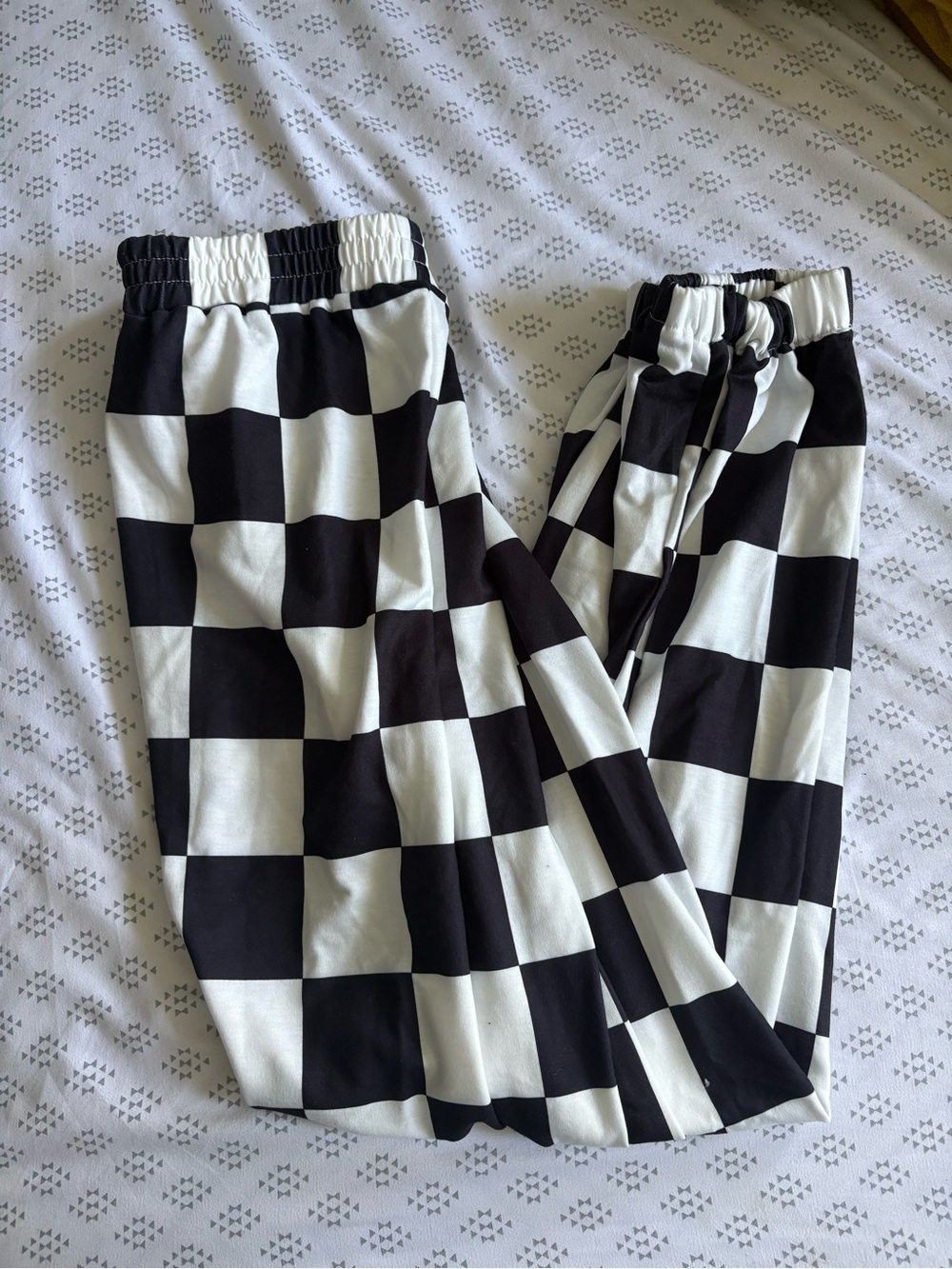 Black and White Checkerboard Joggers